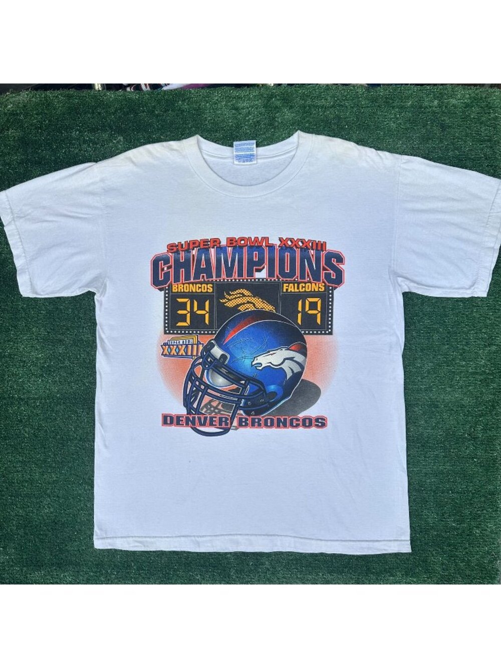 Vintage 90s Denver Broncos Super Bowl 33 T-Shirt White L 1999 NFL Streetwear